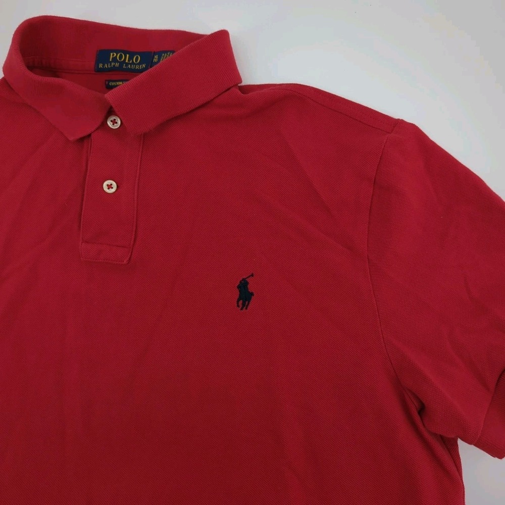 Polo Ralph Lauren Polo Shirts Men XL Red Custom Slm Fit Preppy School Black Pony